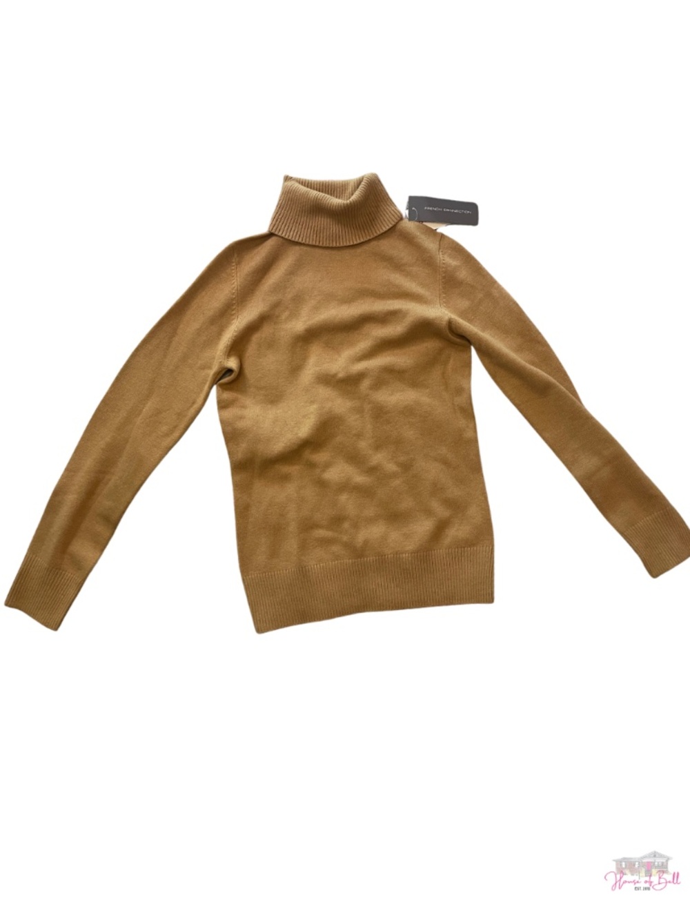 NWT French Connection Camel Turtleneck Sweater Ribbed Knit Neutral Minimalist M